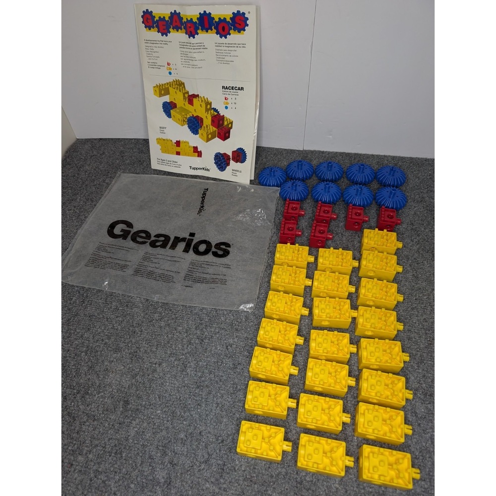 Vintage Lot Of 37 Gearios TupperKids TupperToys Tupperware Primary Colors Build